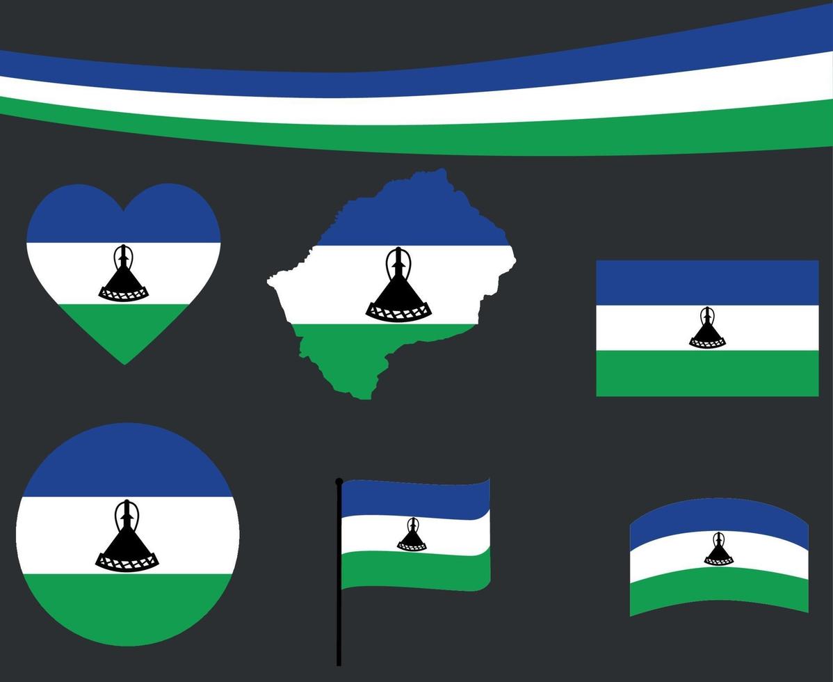 lesotho flagga karta band och hjärta ikoner vektor illustration abstrakt