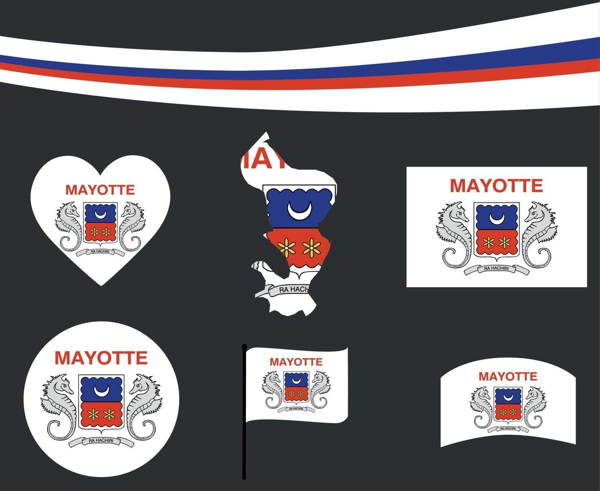 Mayotte-Flagge-Kartenband und Herzsymbole Vektor-Illustration abstrakt vektor