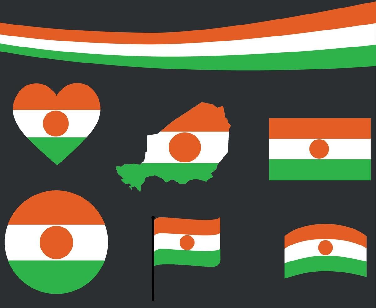 Niger-Flagge-Karte-Band und Herz-Symbole Vektor-Illustration abstrakt vektor