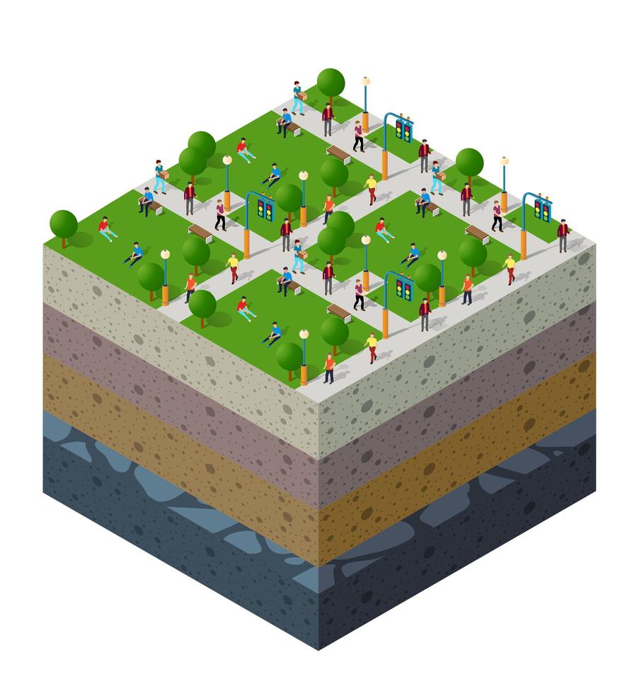 Stadtpark mit Menschen Stadtlandschaft vektor