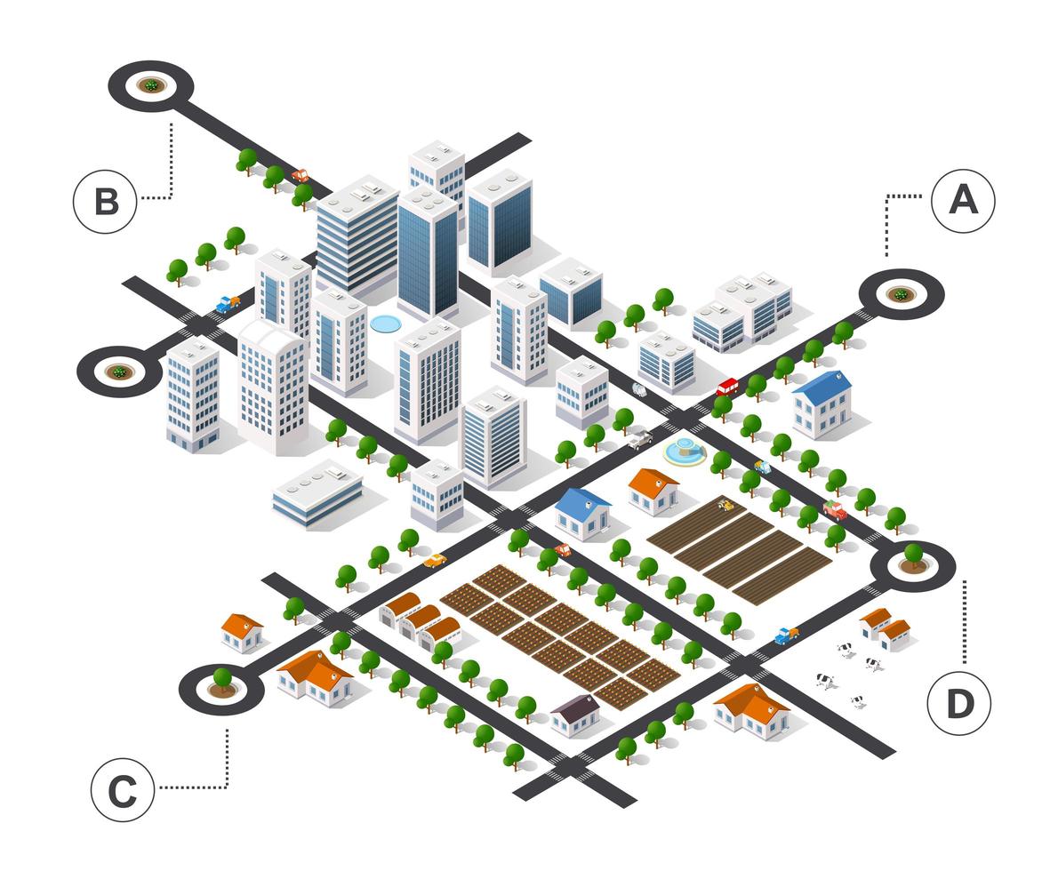 isometrische Infografiken der Stadt gibt es Diagramm, Gebäude, vektor