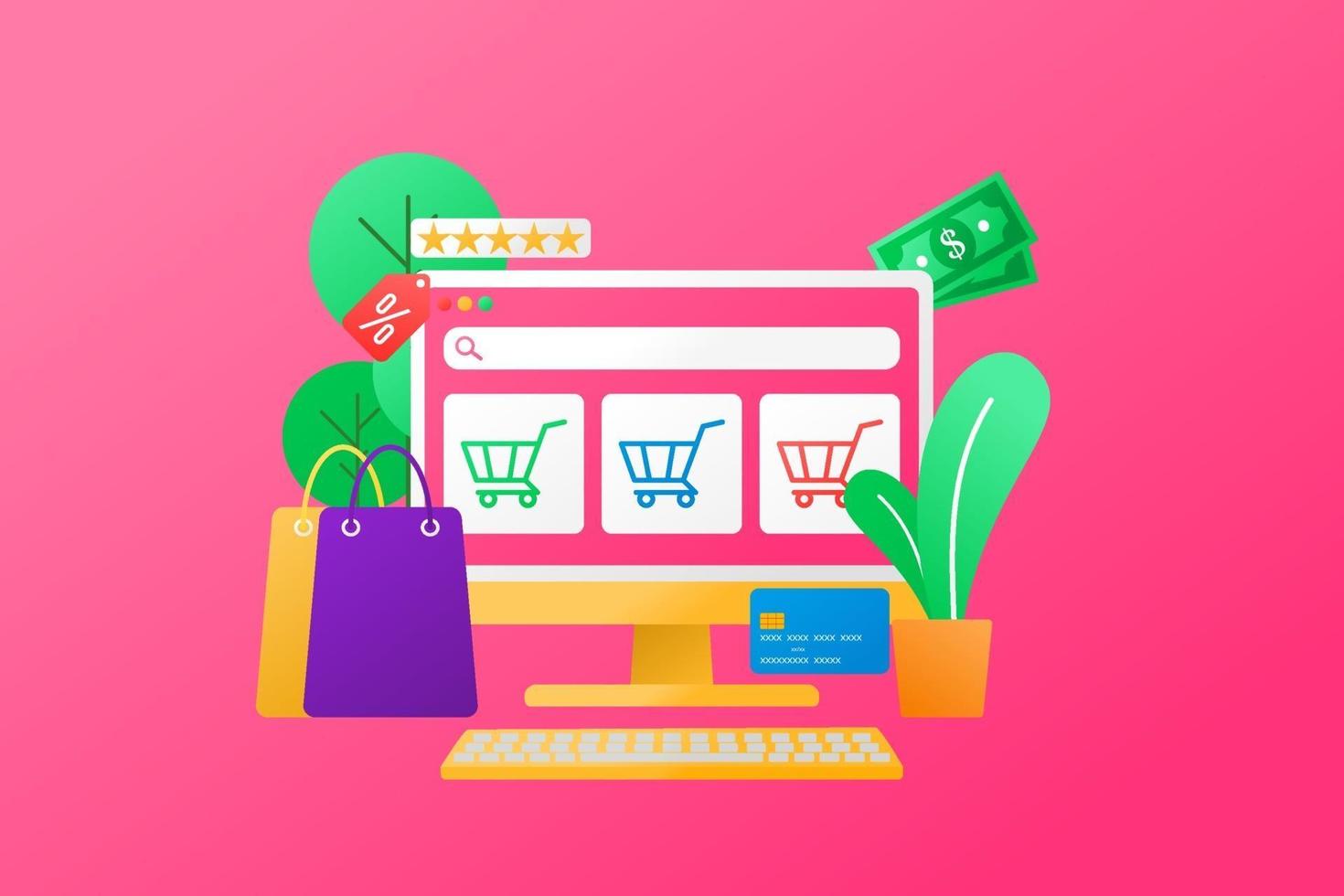 Online-Shop-Web, Business-Website-Vektor-Illustration. E-Commerce vektor