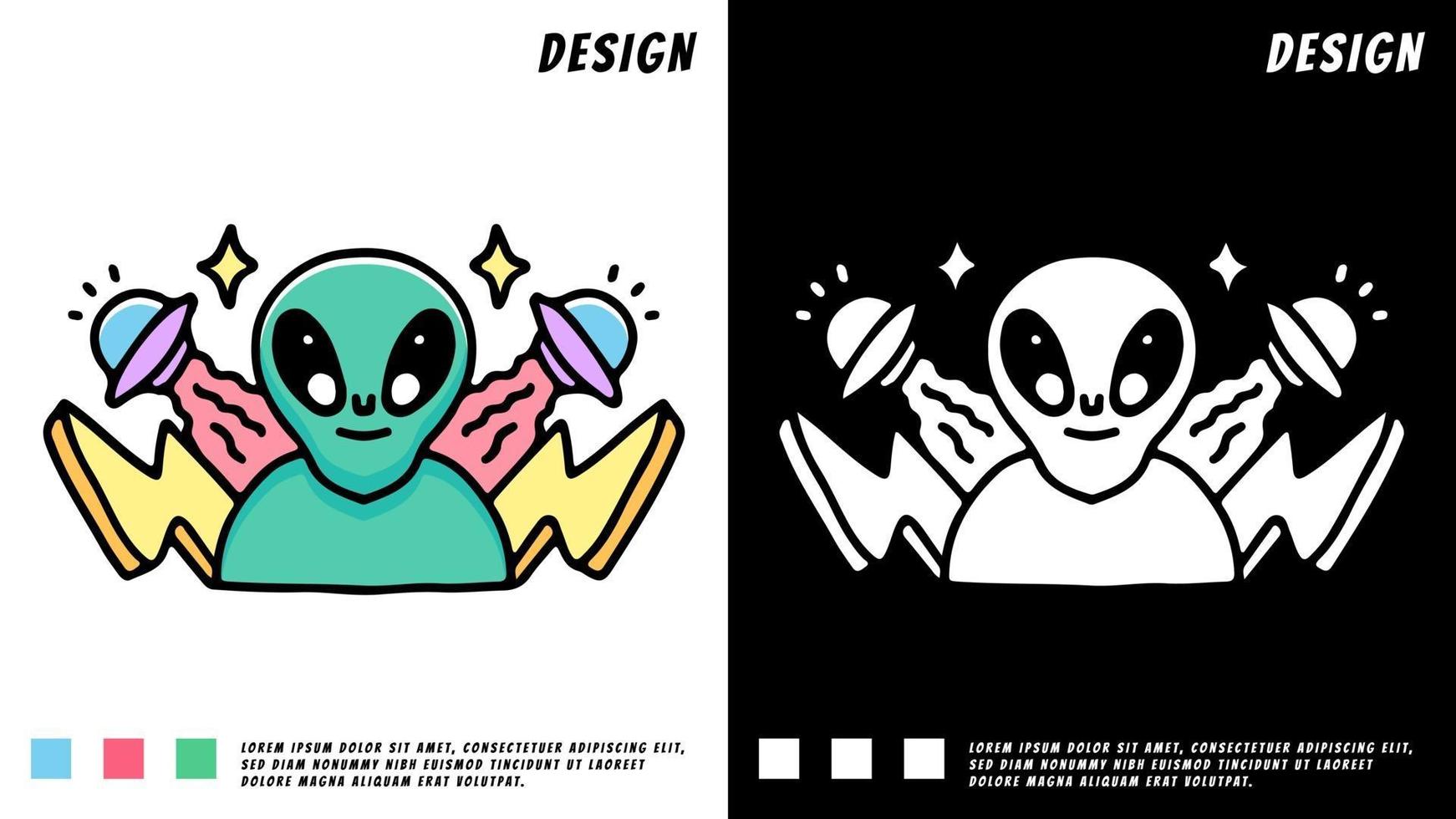 Alien Bolt und UFO, Illustration für T-Shirt vektor