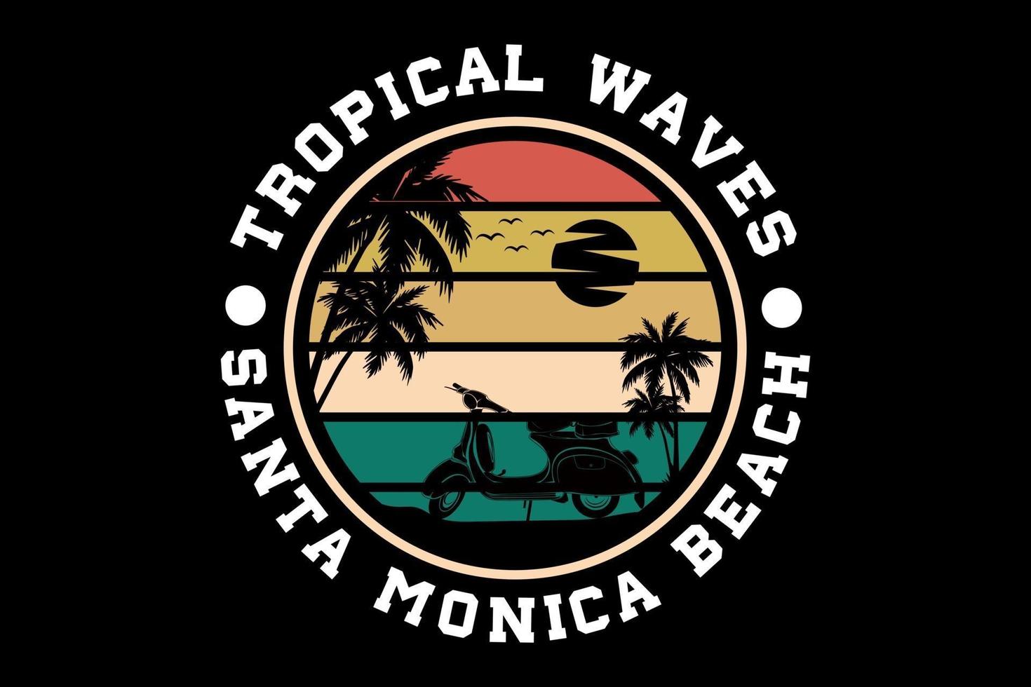 tropiska vågor santa monica beach silhuett design vektor