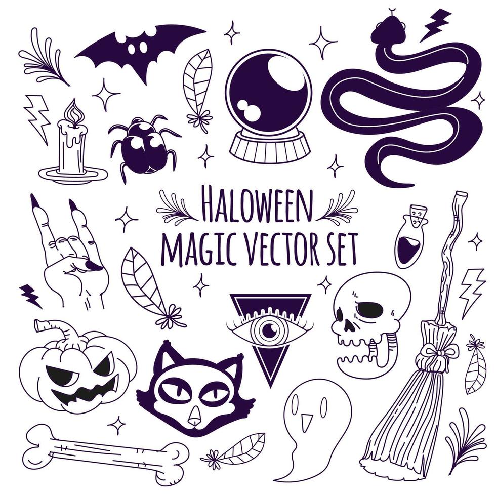 halloween magisk vektor uppsättning doodle