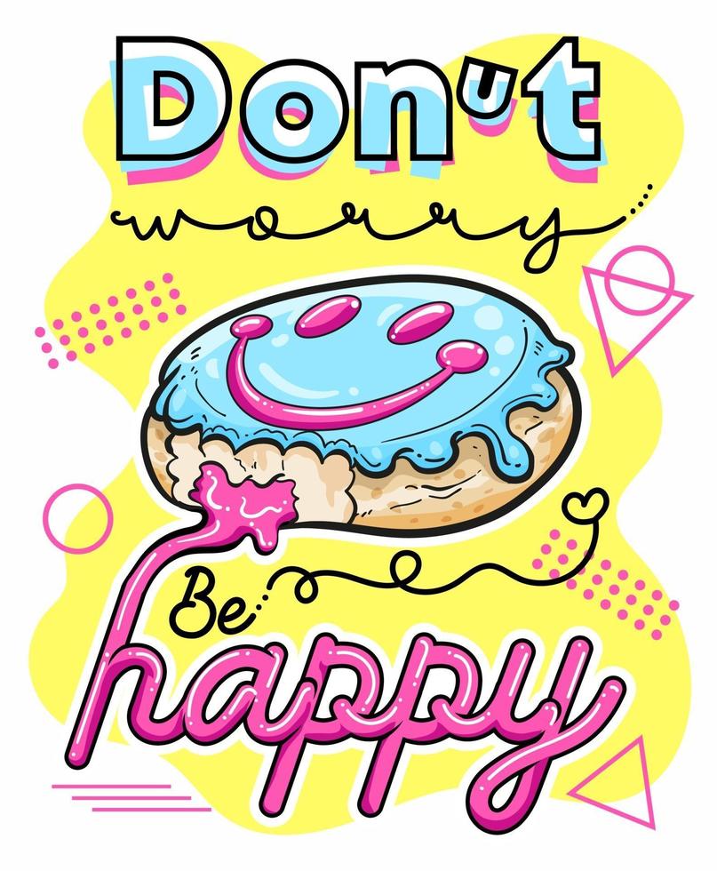 Donut-Sorge sei glücklich Zitat, Donut-Zitat vektor