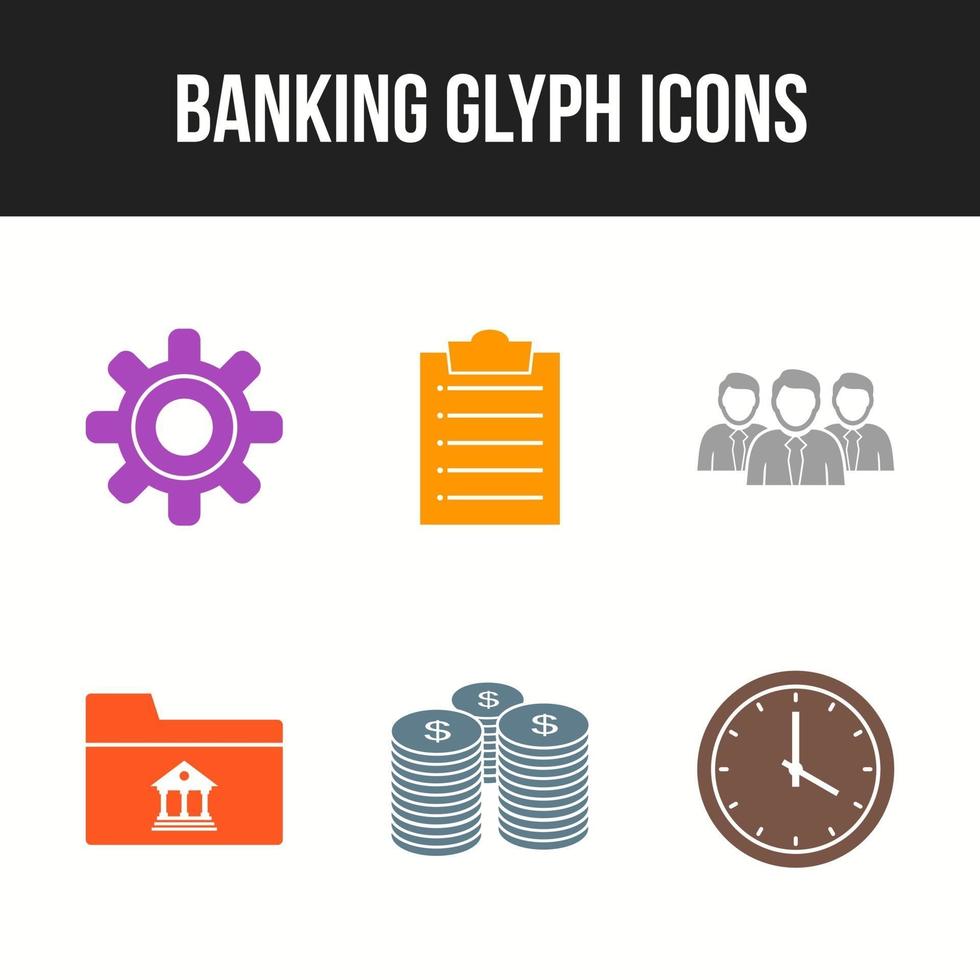 6 vackra bank glyph vektor ikonuppsättning