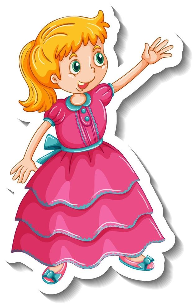 Aufklebervorlage mit einer kleinen Prinzessin-Cartoon-Figur isoliert vektor