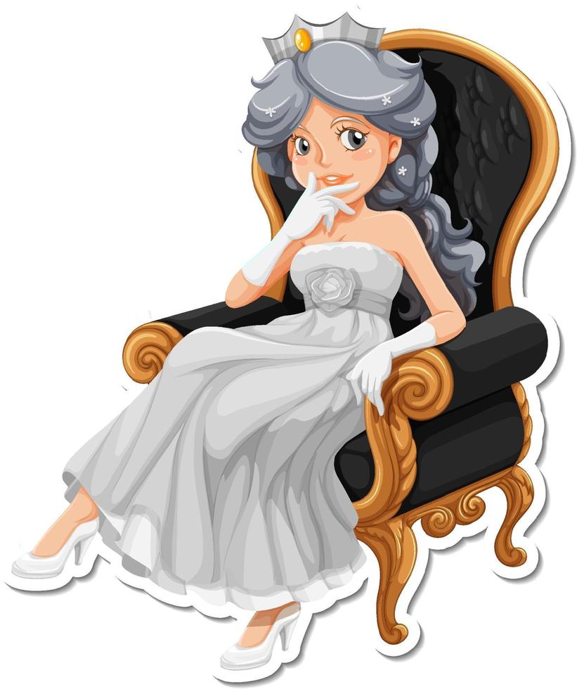 vacker prinsessa tecknad karaktär klistermärke vektor