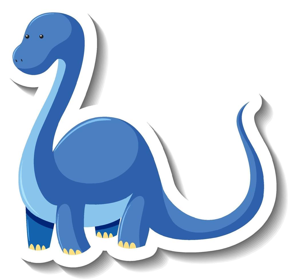 söt blå dinosaurie tecknad karaktär klistermärke vektor