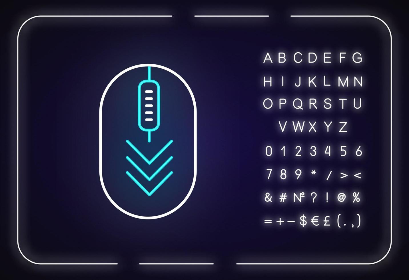 Computermaus mit Pfeil nach unten Neonlichtsymbol vektor