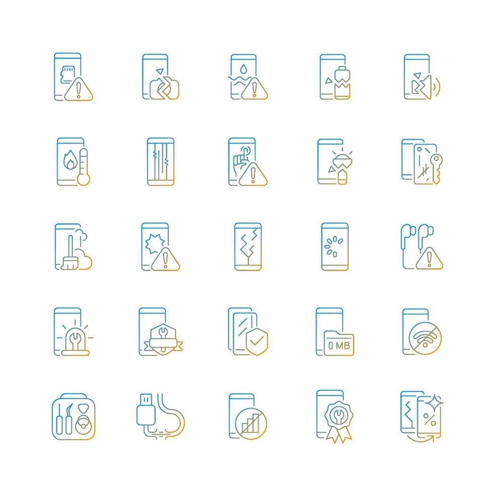lineare Vektorsymbole für Smartphone-Reparaturgradienten eingestellt vektor