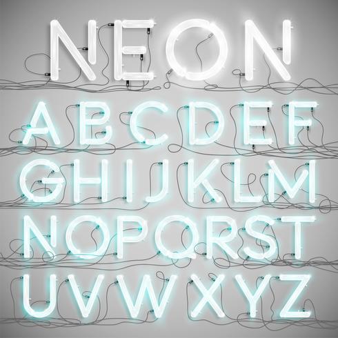 Realistisches Neonalphabet mit Drähten (ON), Vektor