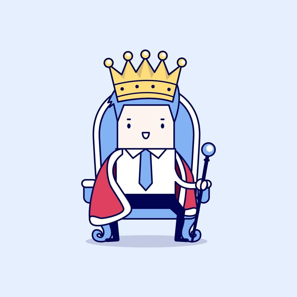 affärsman som sitter på tronen med kronan som en kung. vektor