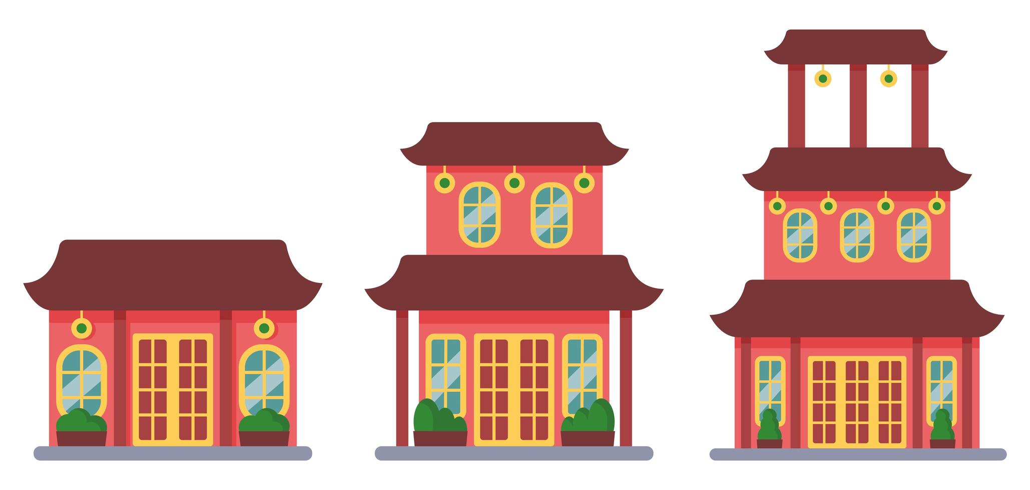 flaches Design alte chinesische Gebäude Illustration Vektor-Set vektor