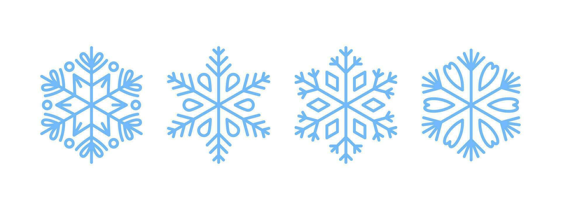 Schneeflocken Satz. Licht Blau Schneeflocken. Schneeflocke anders Symbole. Vektor skalierbar Grafik