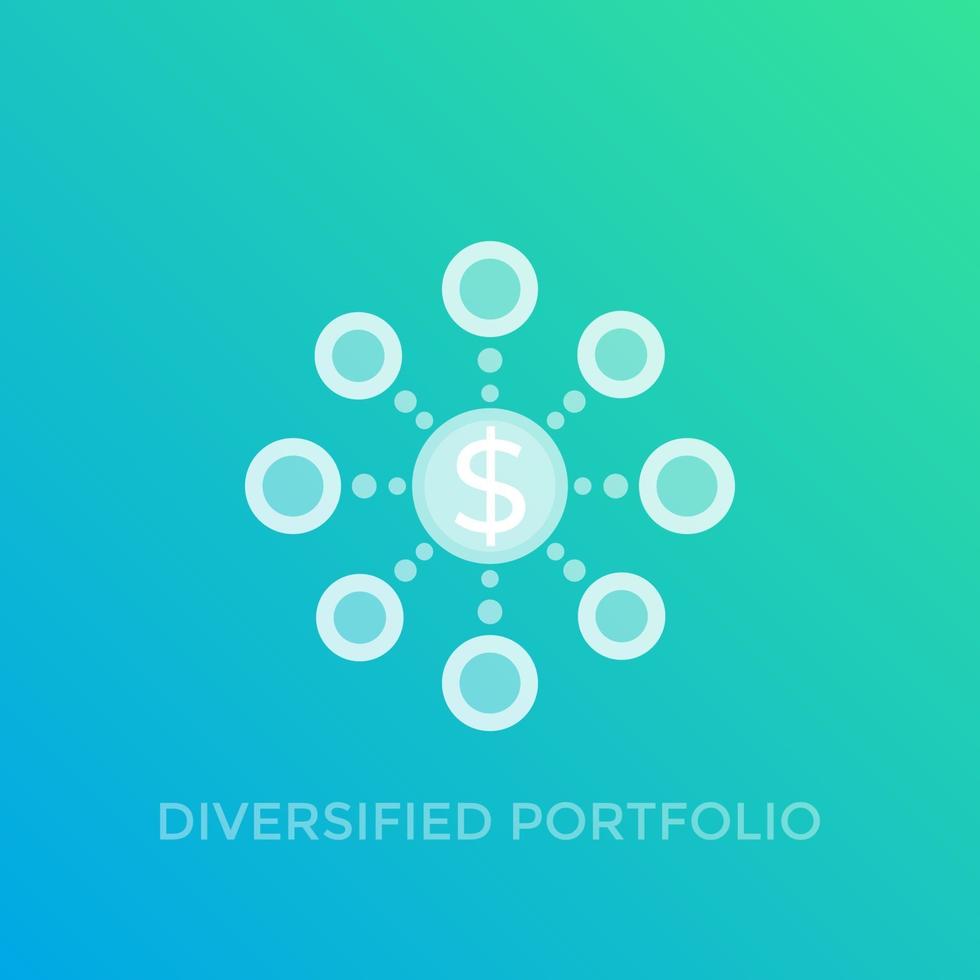 Diversifikation, diversifiziertes Portfolio-Vektorsymbol vektor
