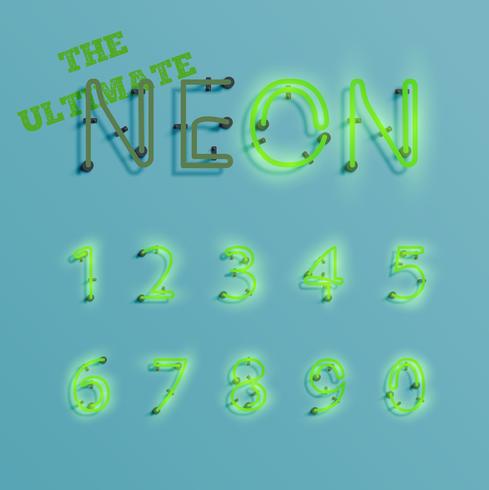 Realistisk grön neon karaktär typeset, vektor