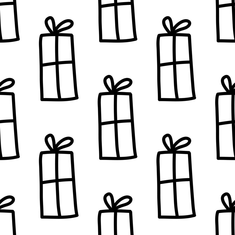 nahtloses Muster aus Doodle-Geschenkboxen mit Schleife. isoliert auf weiß vektor