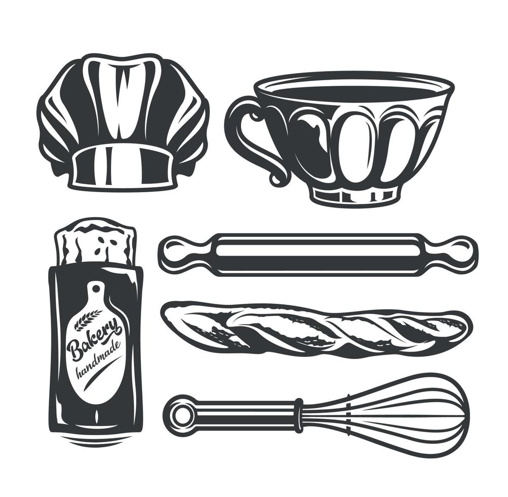 Mini-Set-Vektor-Illustration von Bäckereiwerkzeugen vektor