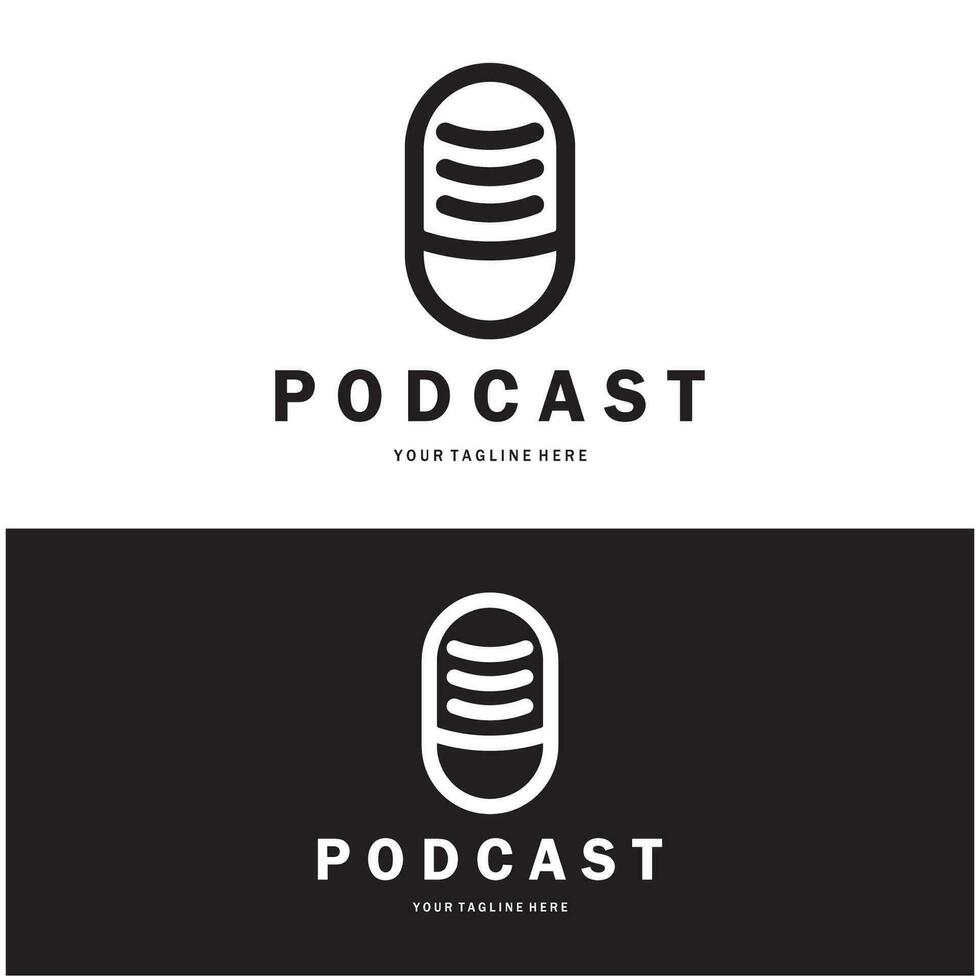 Podcast Logo mit Mikrofon und Kopfhörer Audio, Radio Wellen. zum Studio, sich unterhalten zeigen, Plaudern, Information teilen, Interview, Multimedia und Netz. vektor