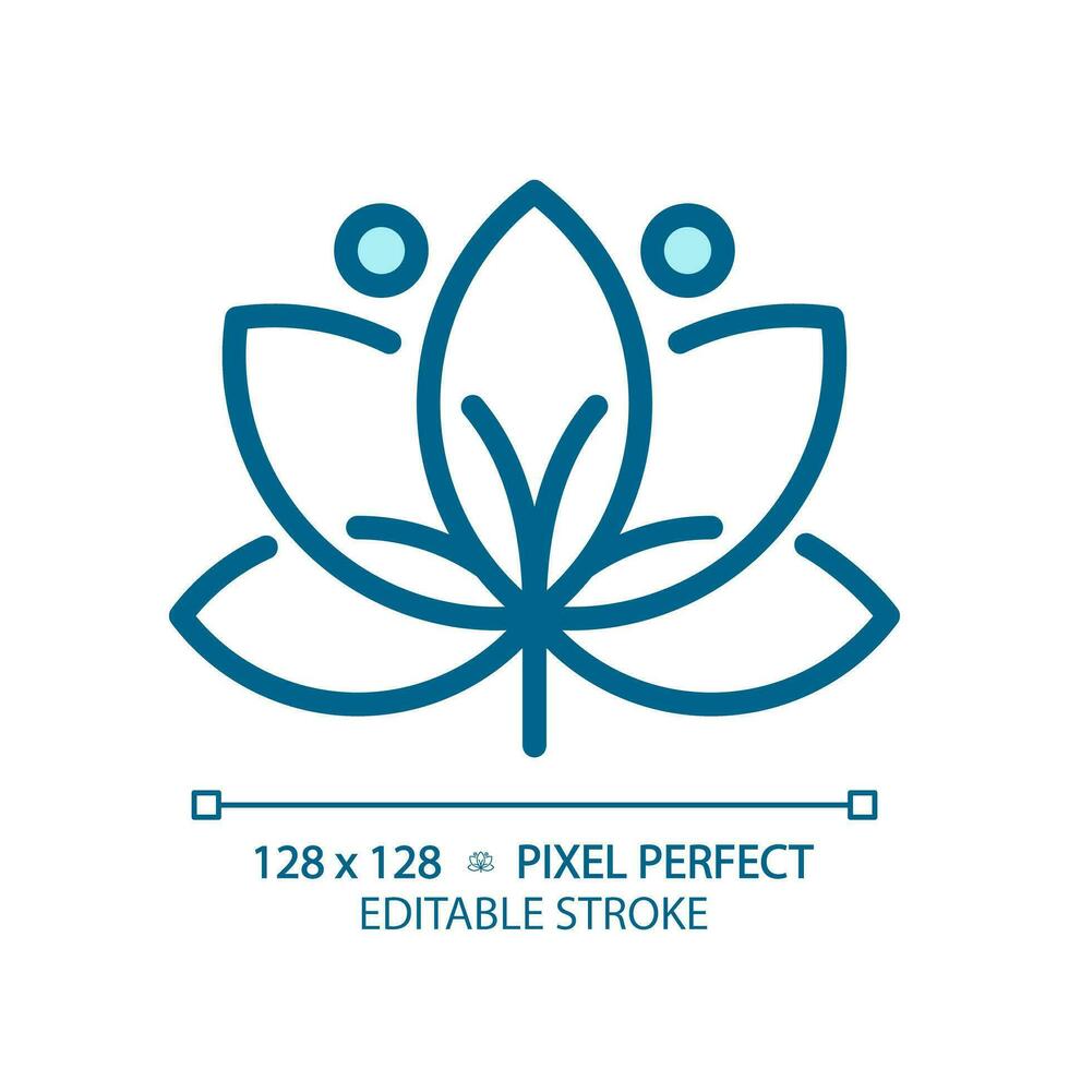 2d Pixel perfekt editierbar Blau Lotus Symbol, isoliert Vektor, Meditation dünn Linie Illustration. vektor