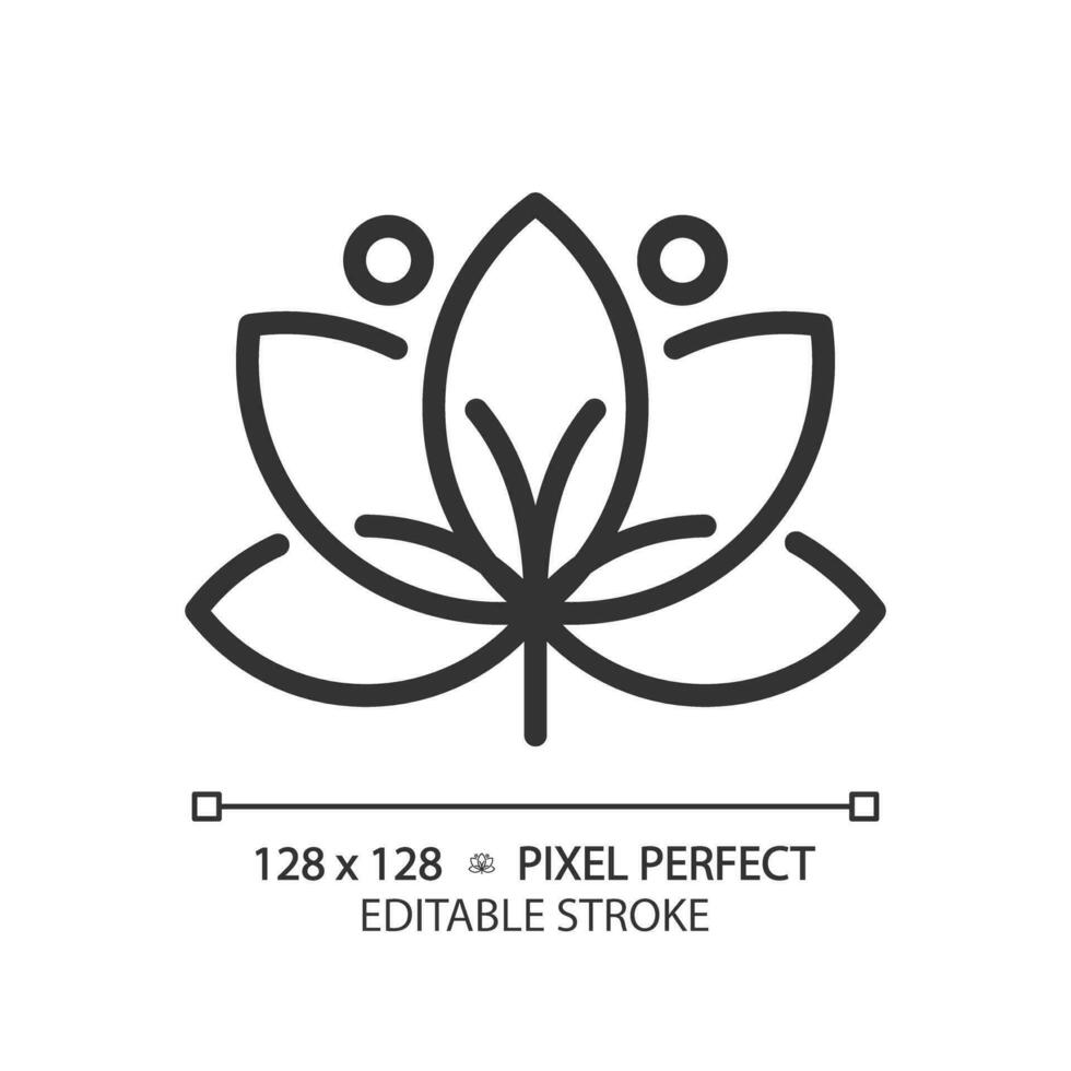 2d Pixel perfekt editierbar schwarz Lotus Symbol, isoliert Vektor, Meditation dünn Linie Illustration. vektor