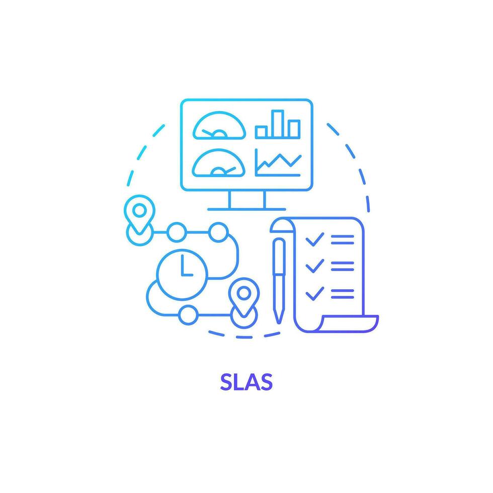 2d slas lutning tunn linje ikon begrepp, isolerat vektor, blå illustration representerar Säljare förvaltning. vektor