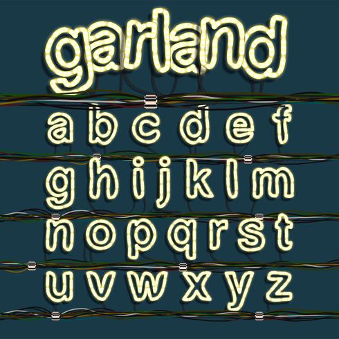 Neon garland font set, vektor