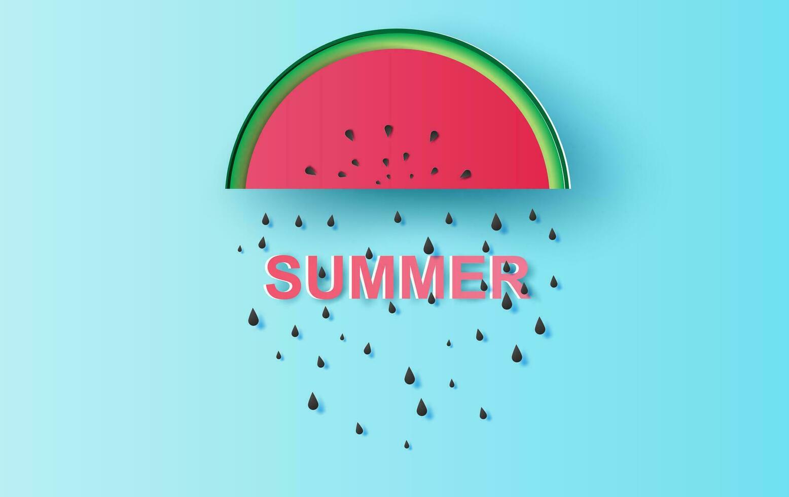 illustration av söt vattenmelon regn frön på blå bakgrund. kreativ design papper skära och hantverk handla om härlig dag. festlig hälsning för affisch hjärtans dag för semester sommar kort begrepp vektor