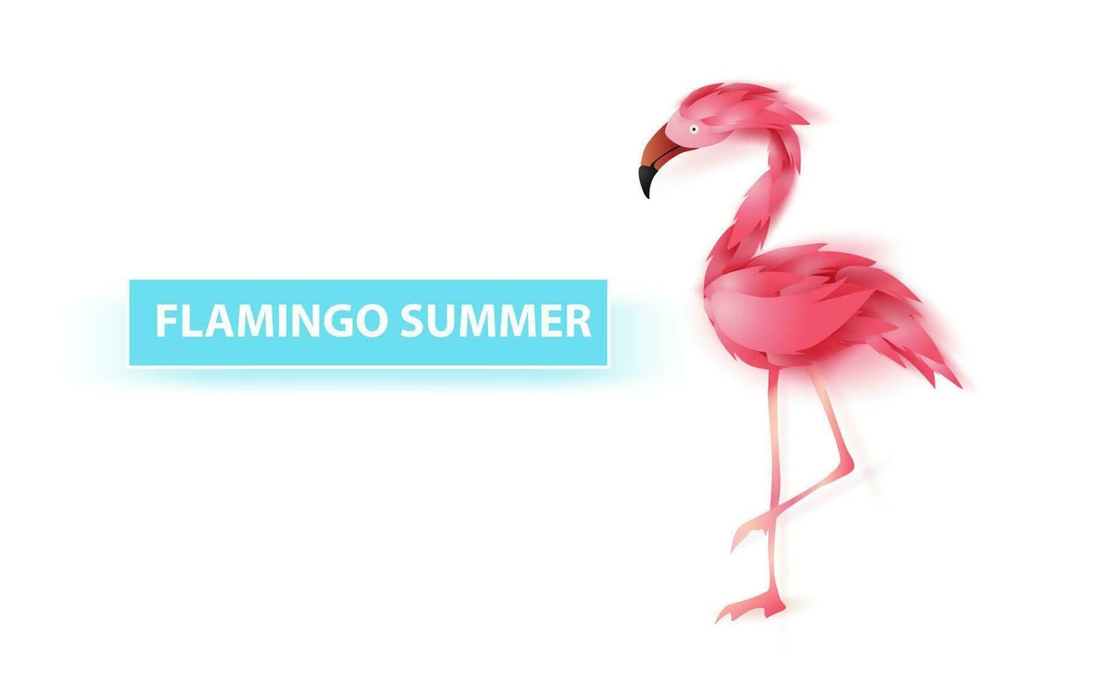 Sommer- Banner mit Flamingo auf Weiß Hintergrund, minimal einfach Design zum Poster, Flyer, Einladung, Karte, Netz Seite? ˅ oder Anwendung Smartphone. kreativ Design Papier Schnitt Stil, Vektor Illustration eps10