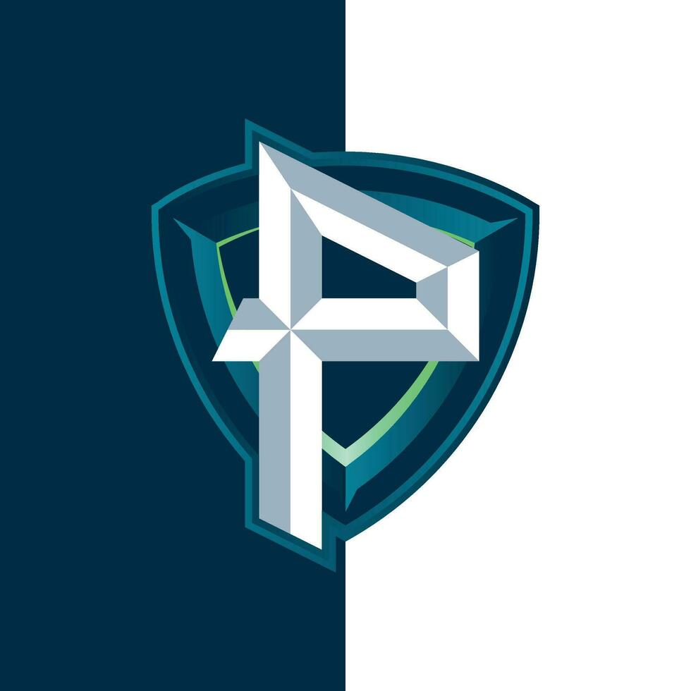 brev p esports skydda logotyp vektor