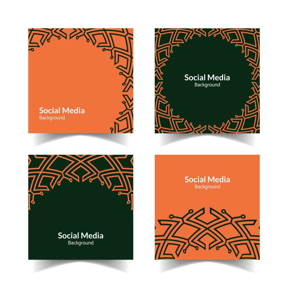 enkel och modern orange mörk grön dekorativ mönster fyrkant platt social media bakgrund vektor