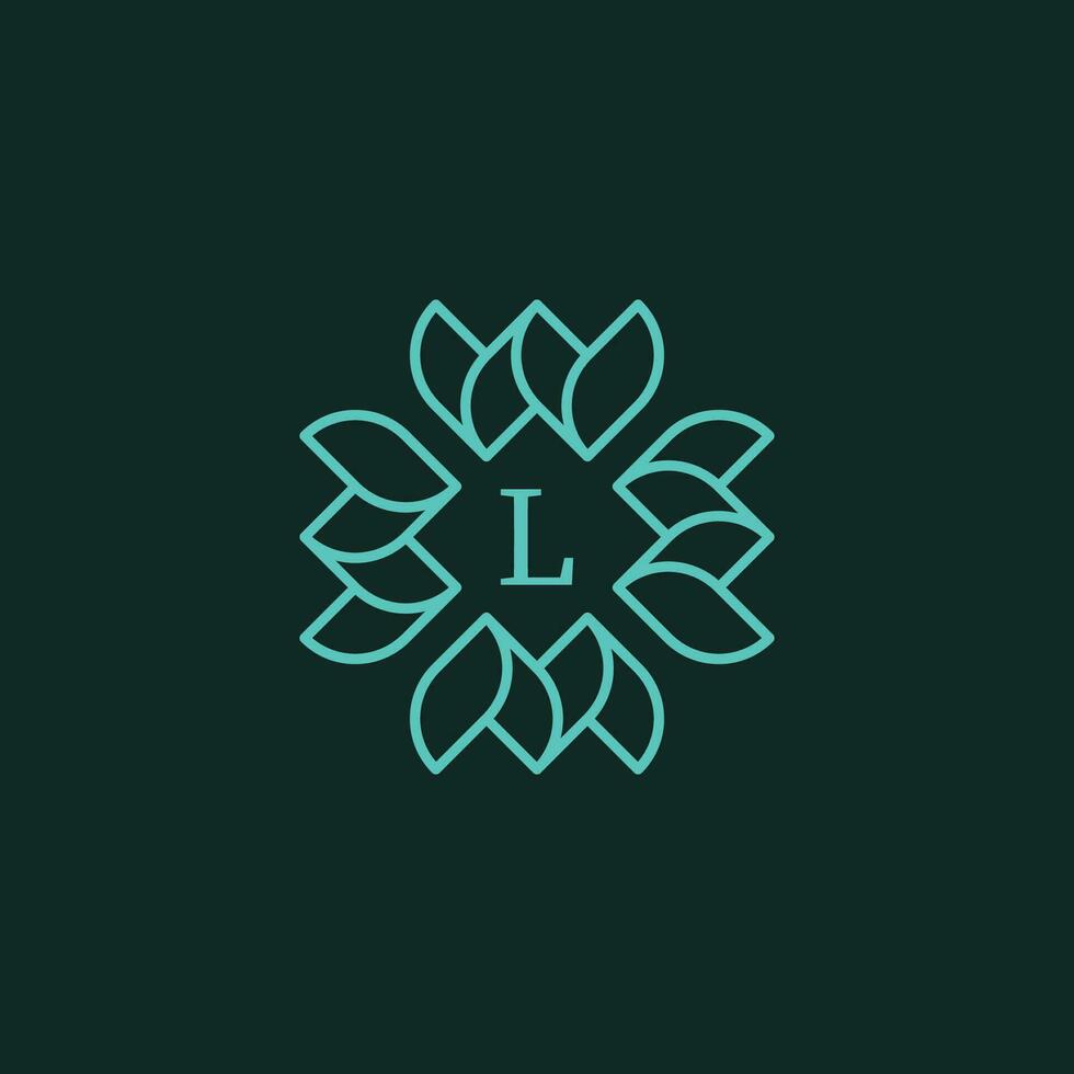 första brev l blommig dekorativ gräns ram logotyp vektor