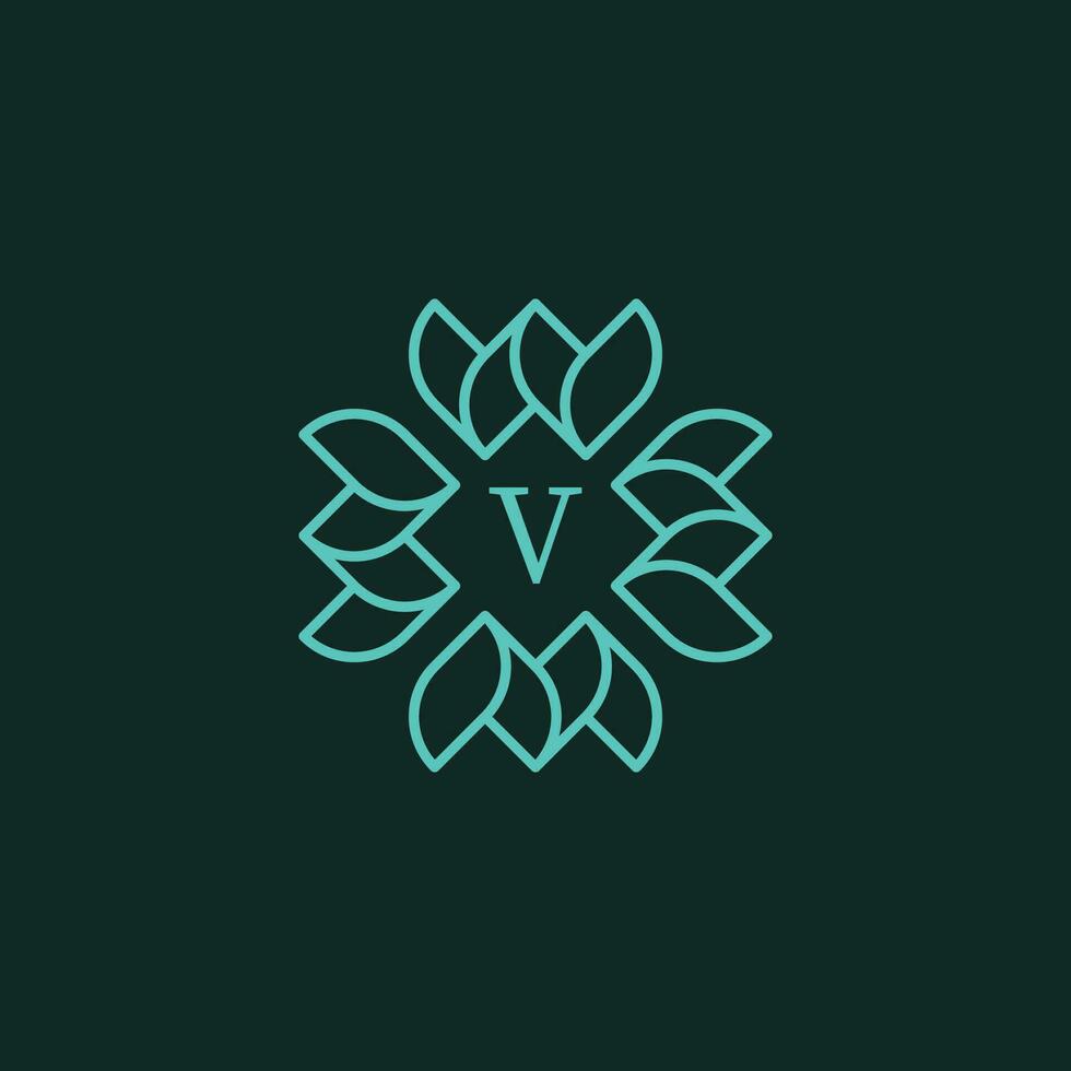 första brev v blommig dekorativ gräns ram logotyp vektor