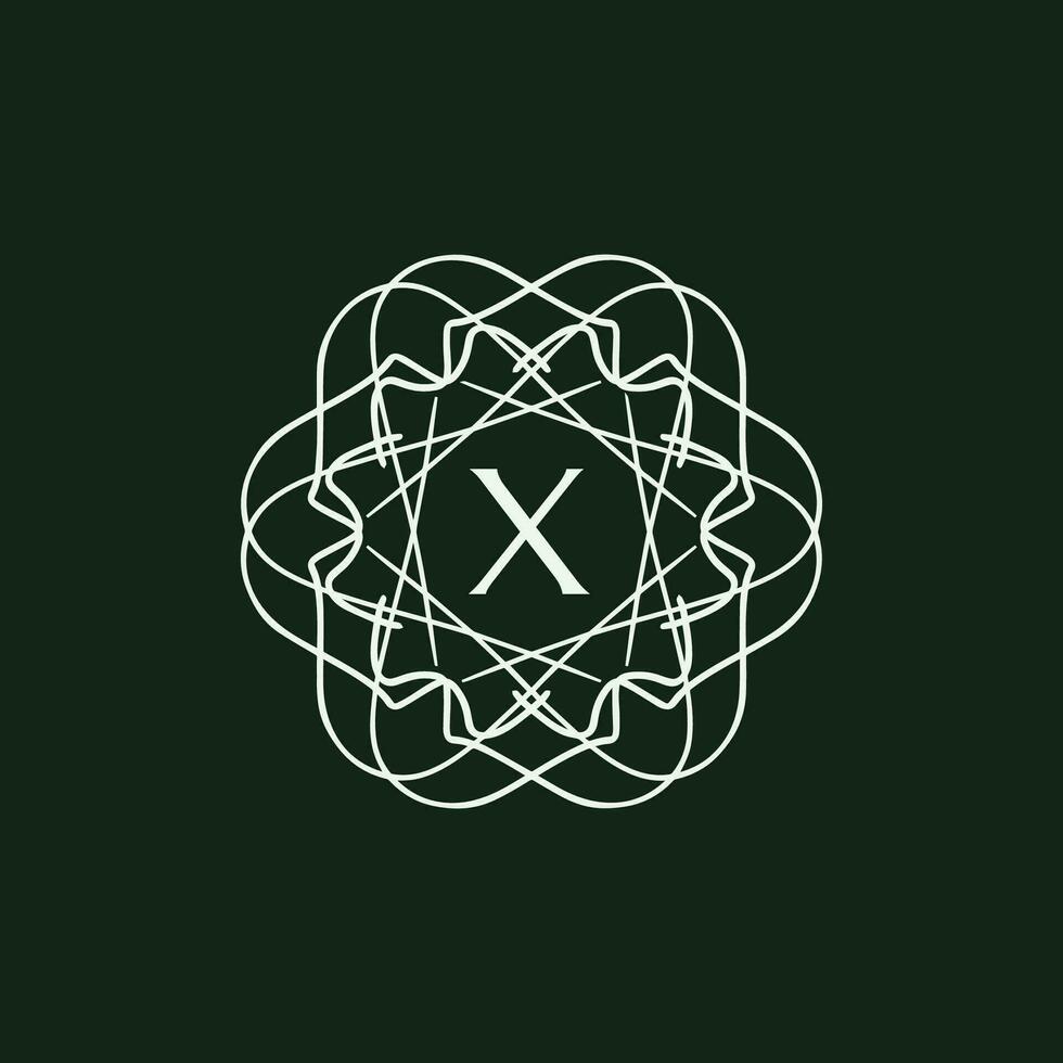 första brev x blommig dekorativ gräns cirkel ram logotyp vektor
