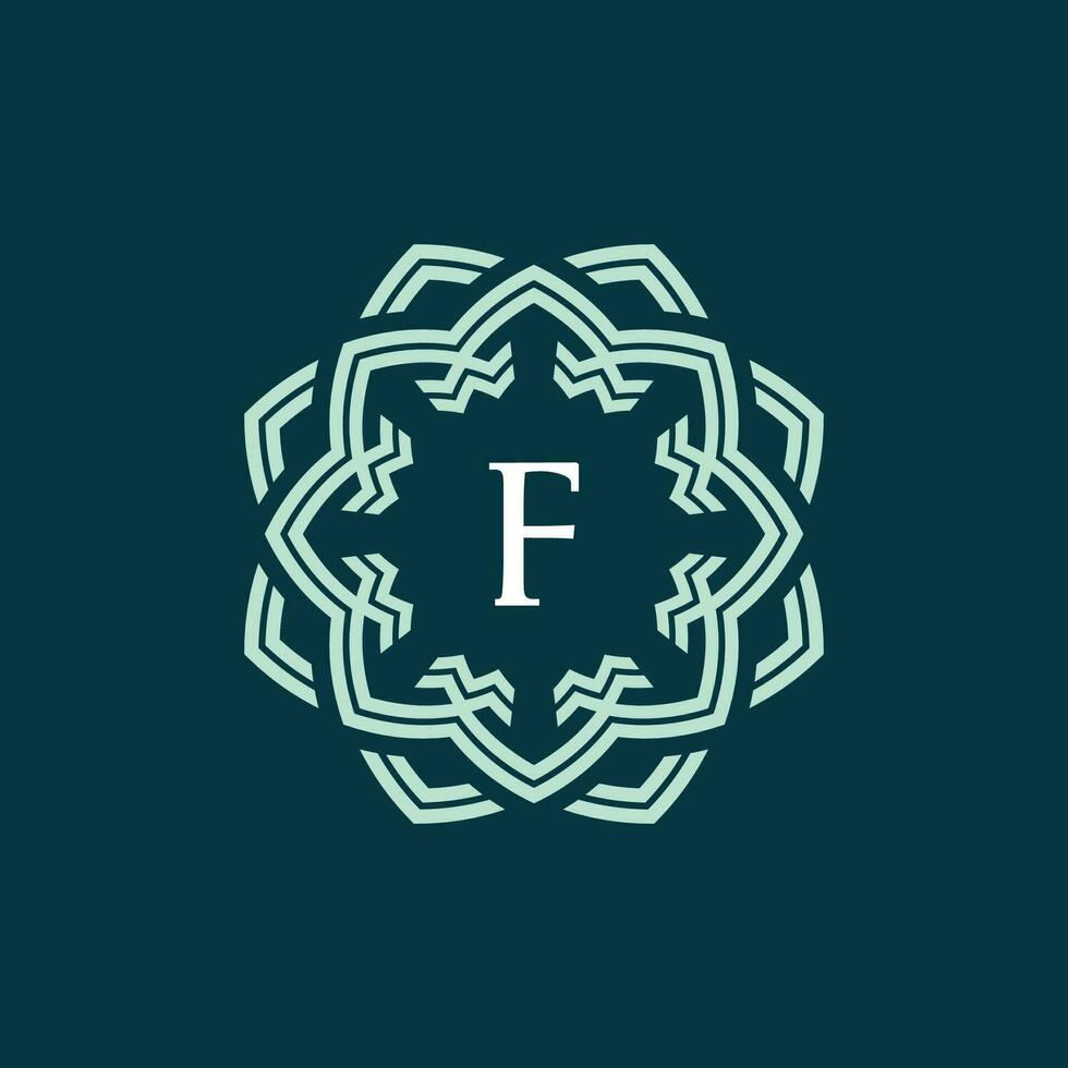 första brev f dekorativ gräns cirkel ram logotyp vektor