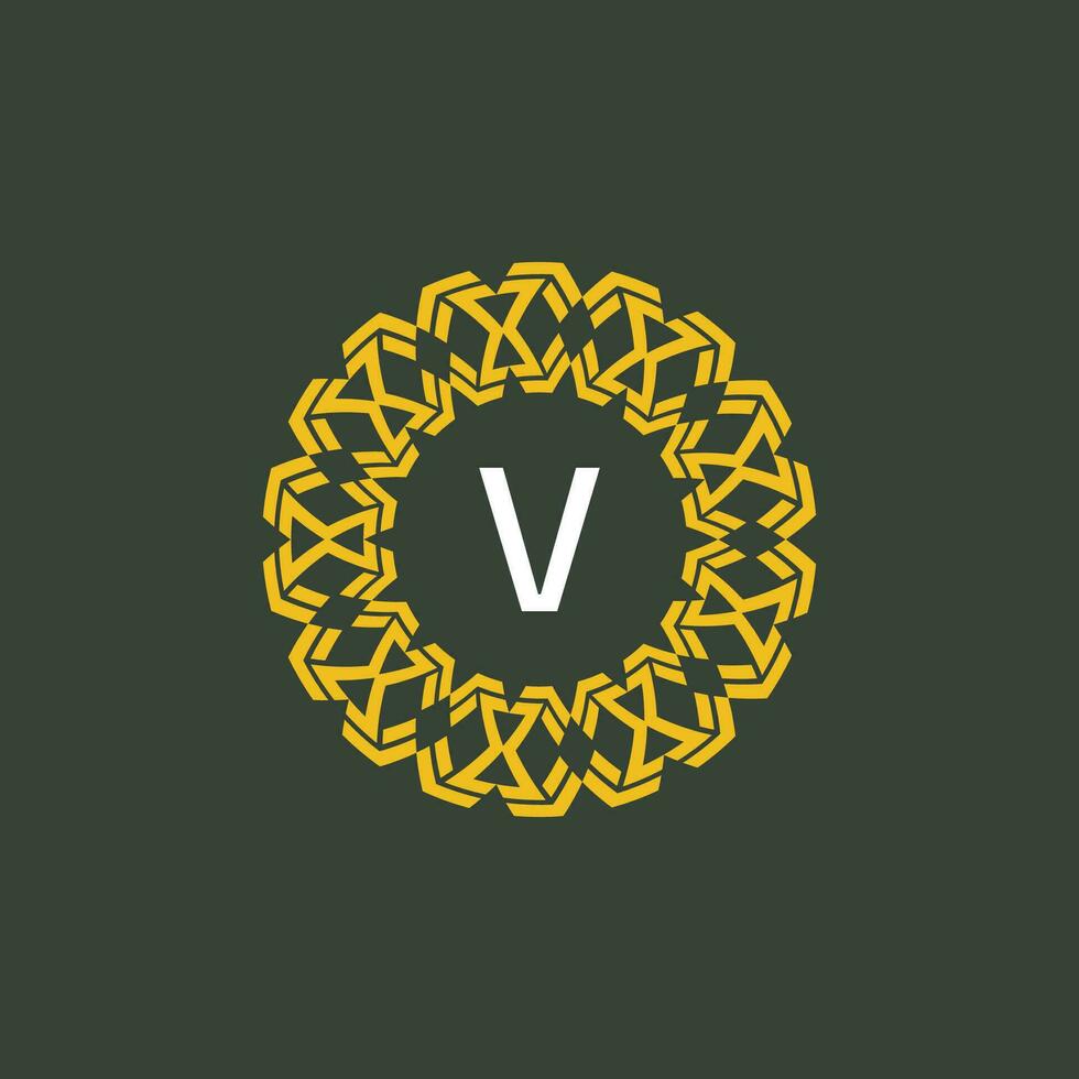 brev v medaljong emblem första cirkel bricka logotyp vektor