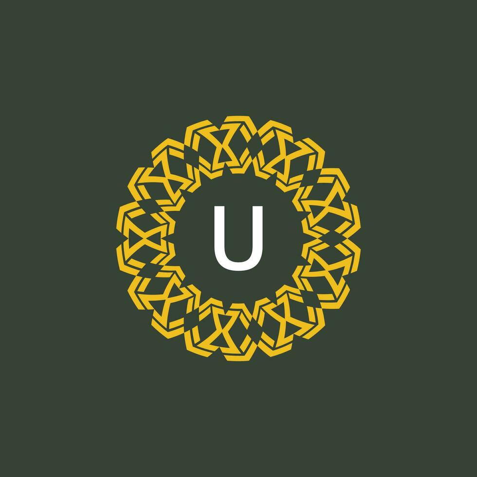brev u medaljong emblem första cirkel bricka logotyp vektor