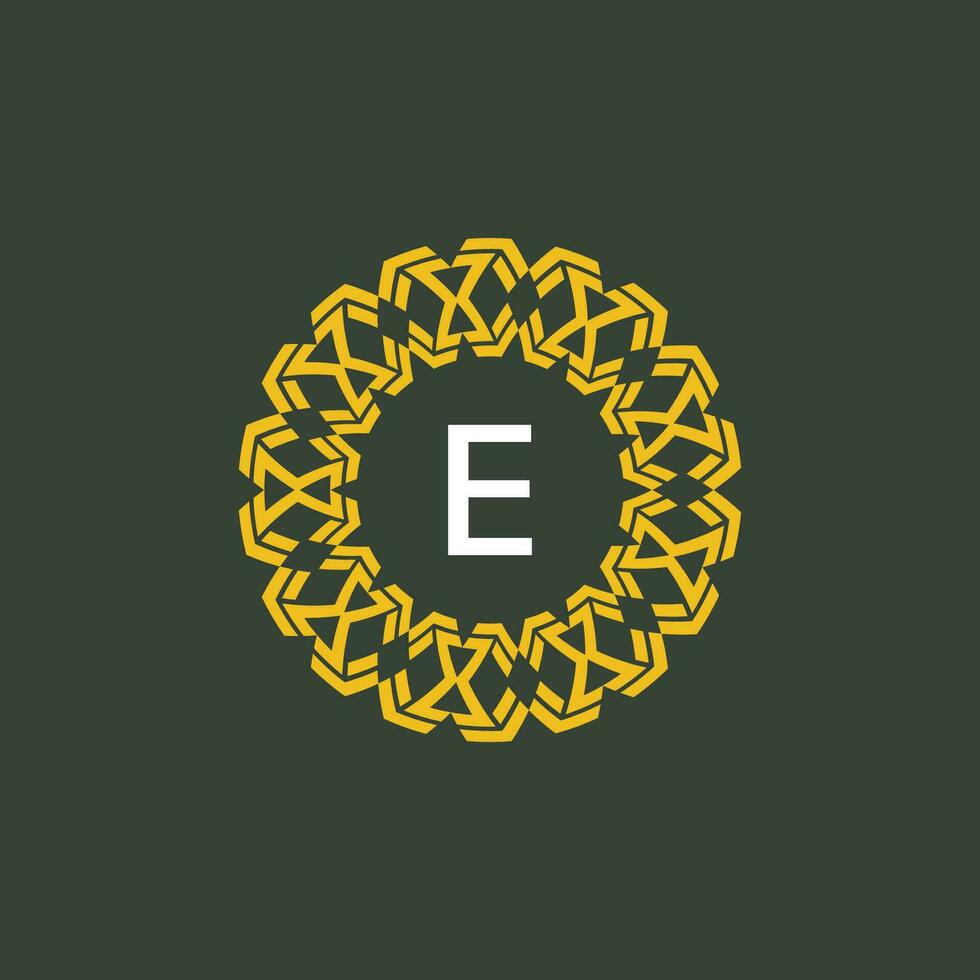 brev e medaljong emblem första cirkel bricka logotyp vektor