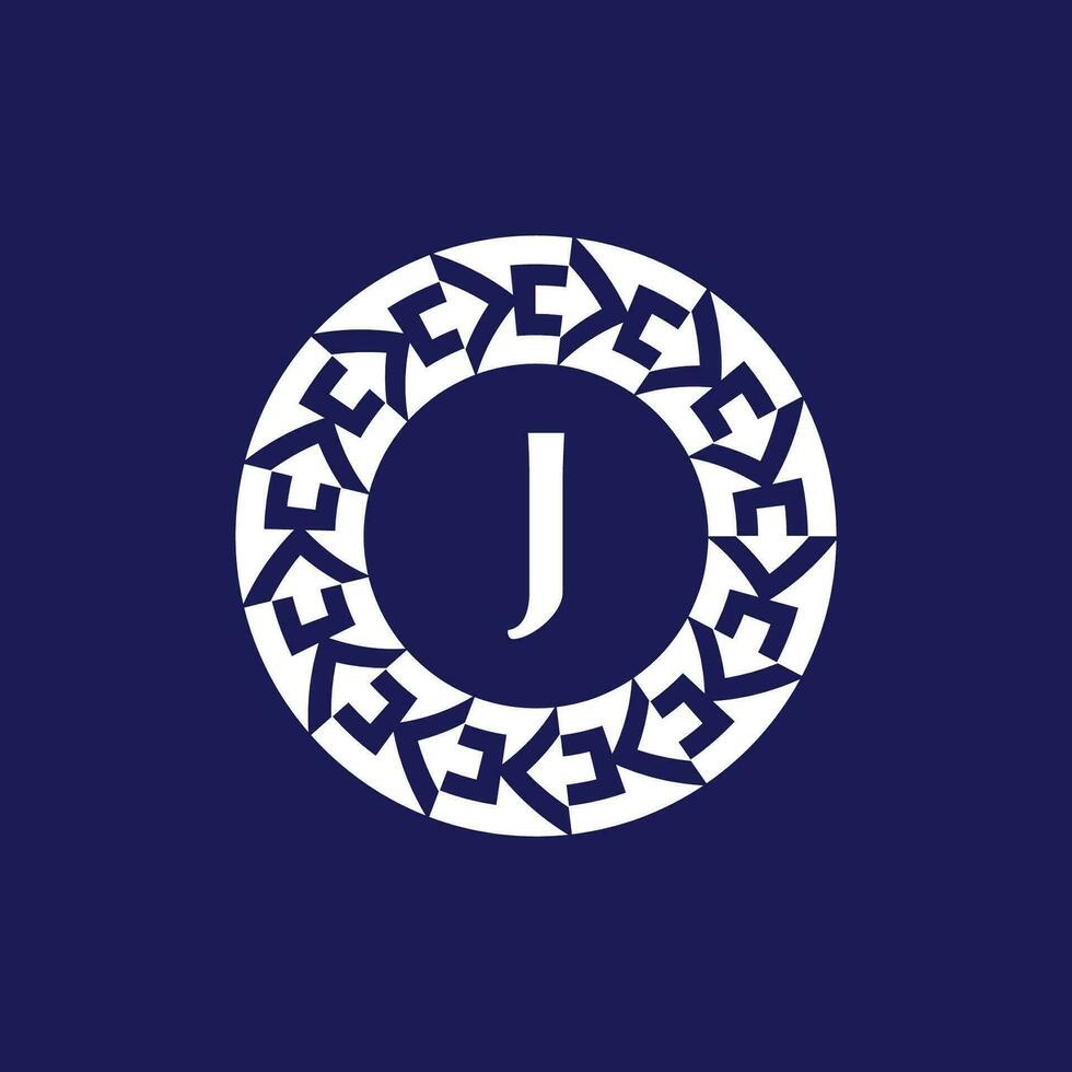 Logo Initialen Brief j. modern und elegant Kreis Emblem. Zier kreisförmig Emblem. gleich Muster Emblem vektor