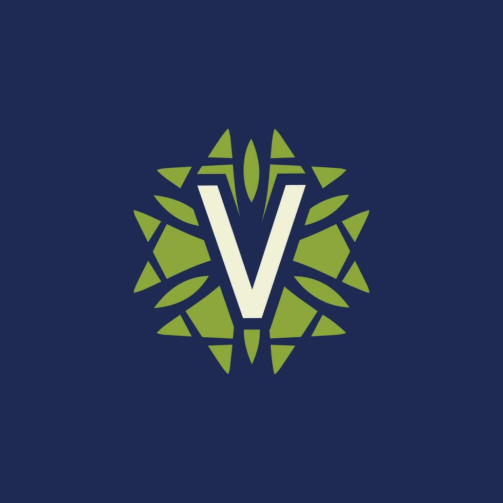 modern och naturlig brev v grön löv blommig logotyp vektor