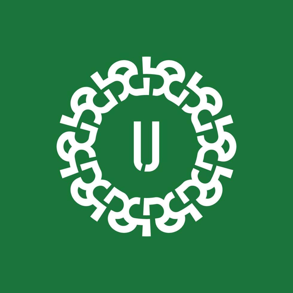 emblem logotyp initialer brev u. naturlig och organisk cirkel emblem logotyp. lämplig för miljömässigt baserad företag vektor