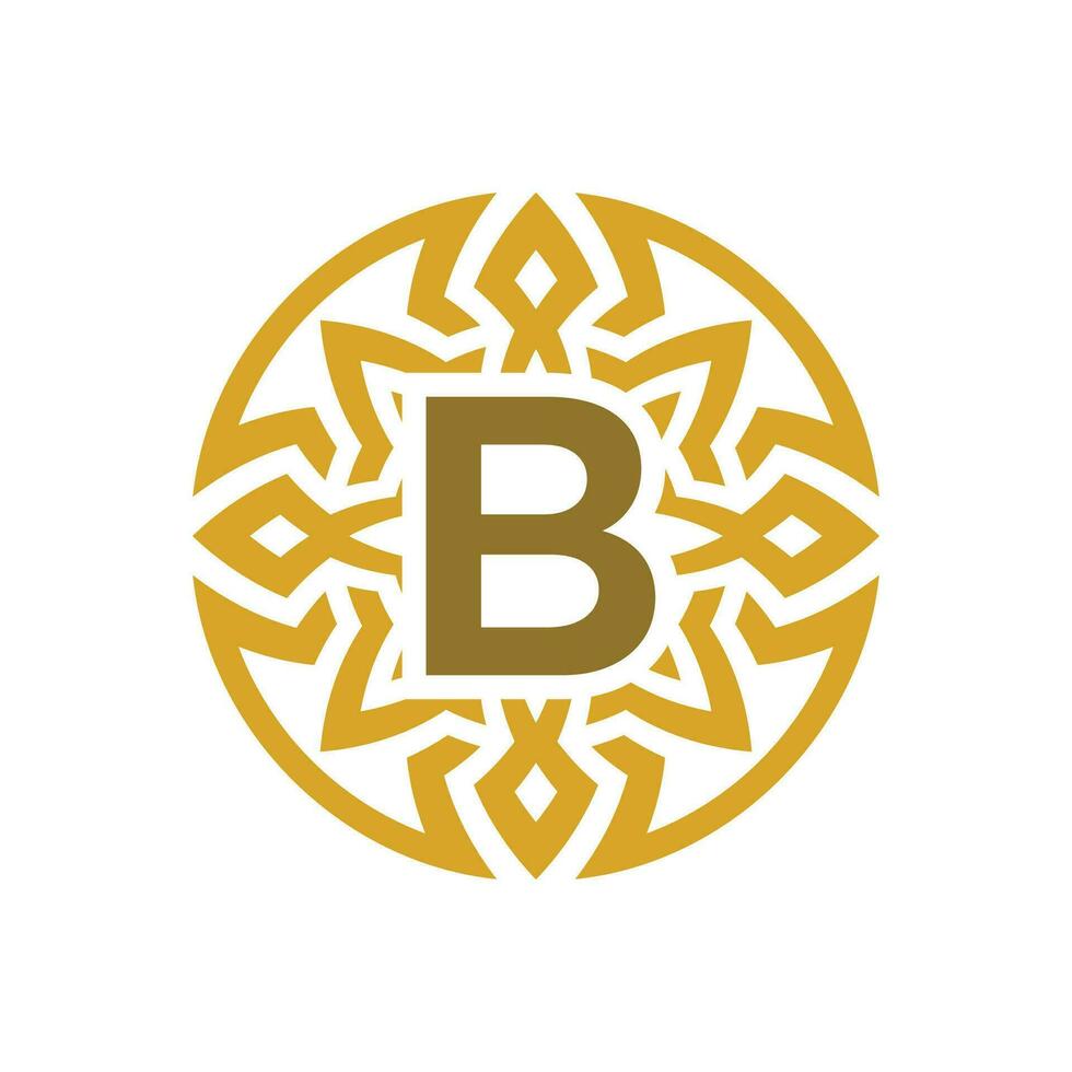 elegant emblem bricka första brev b etnisk gammal mönster cirkel logotyp vektor