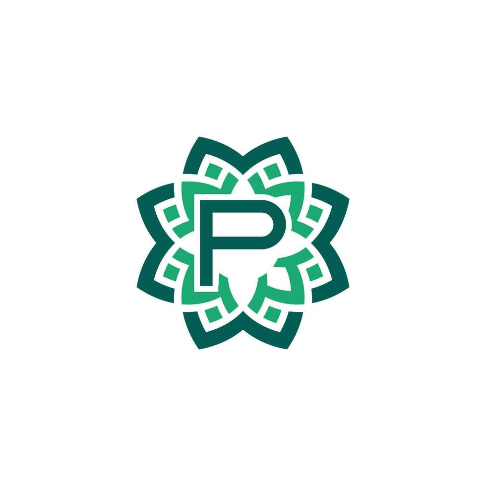första brev p blommig dekorativ gräns ram logotyp vektor