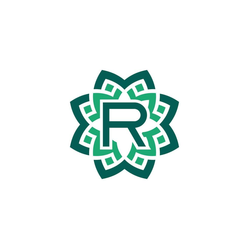 första brev r blommig dekorativ gräns ram logotyp vektor