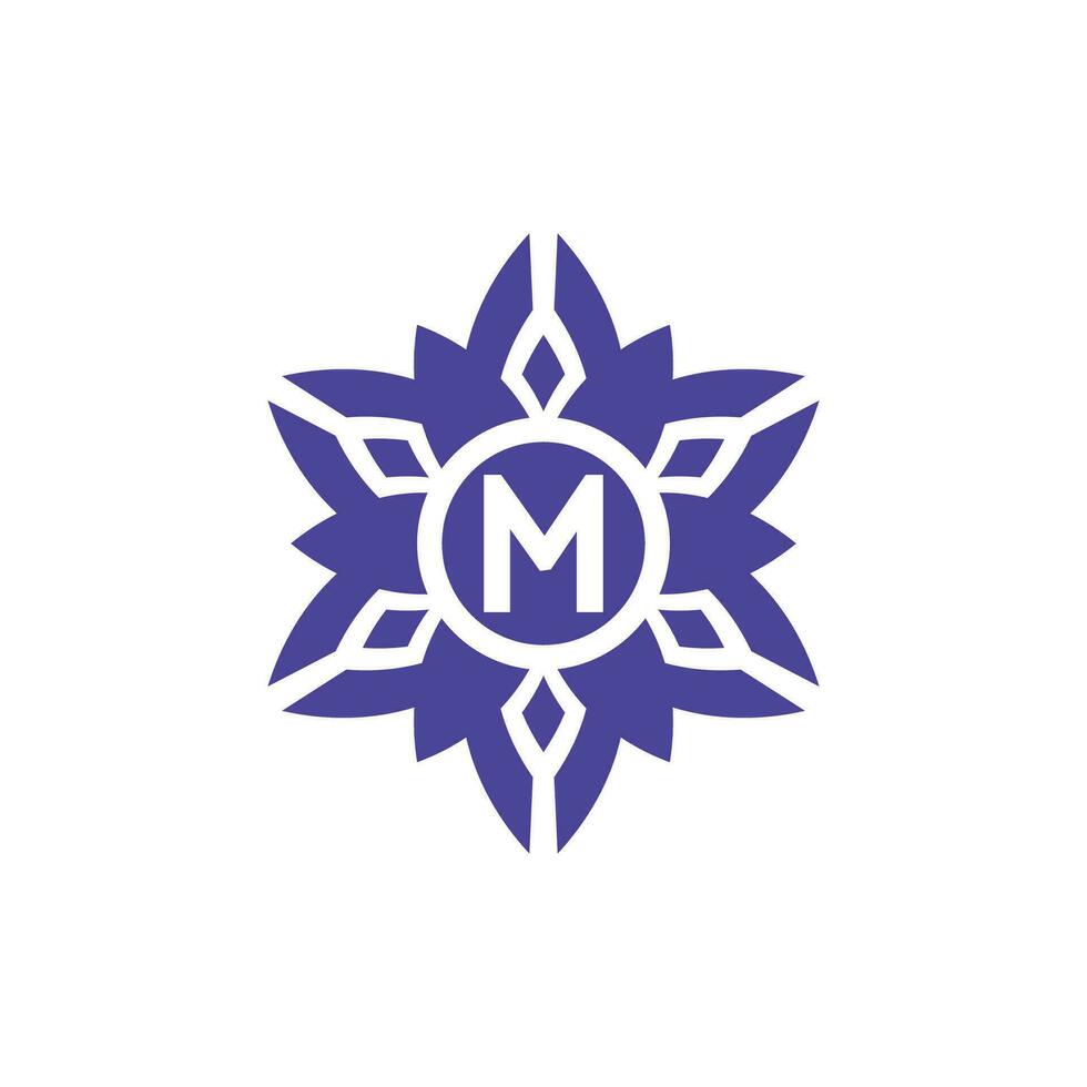 Initiale Brief m Blumen- Alphabet Rahmen Emblem Logo vektor