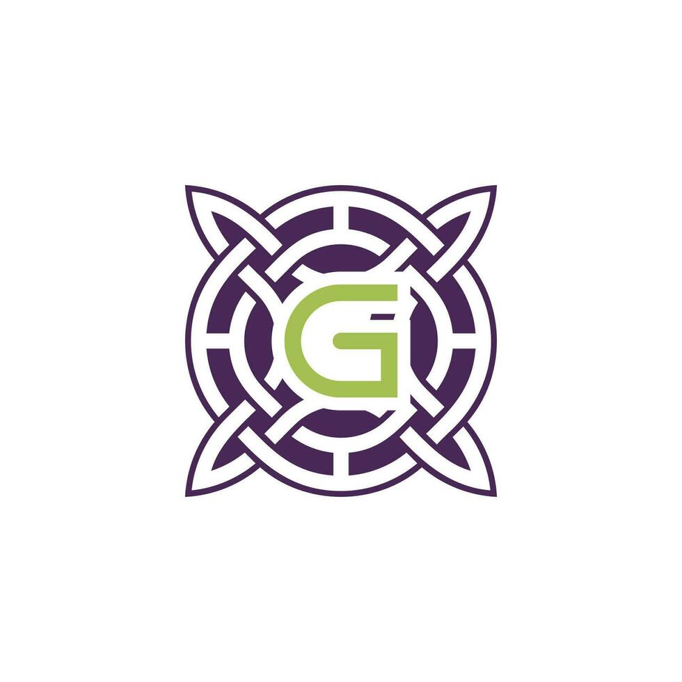 Initiale Brief G Überschneidung Muster Rahmen keltisch Knoten Logo vektor