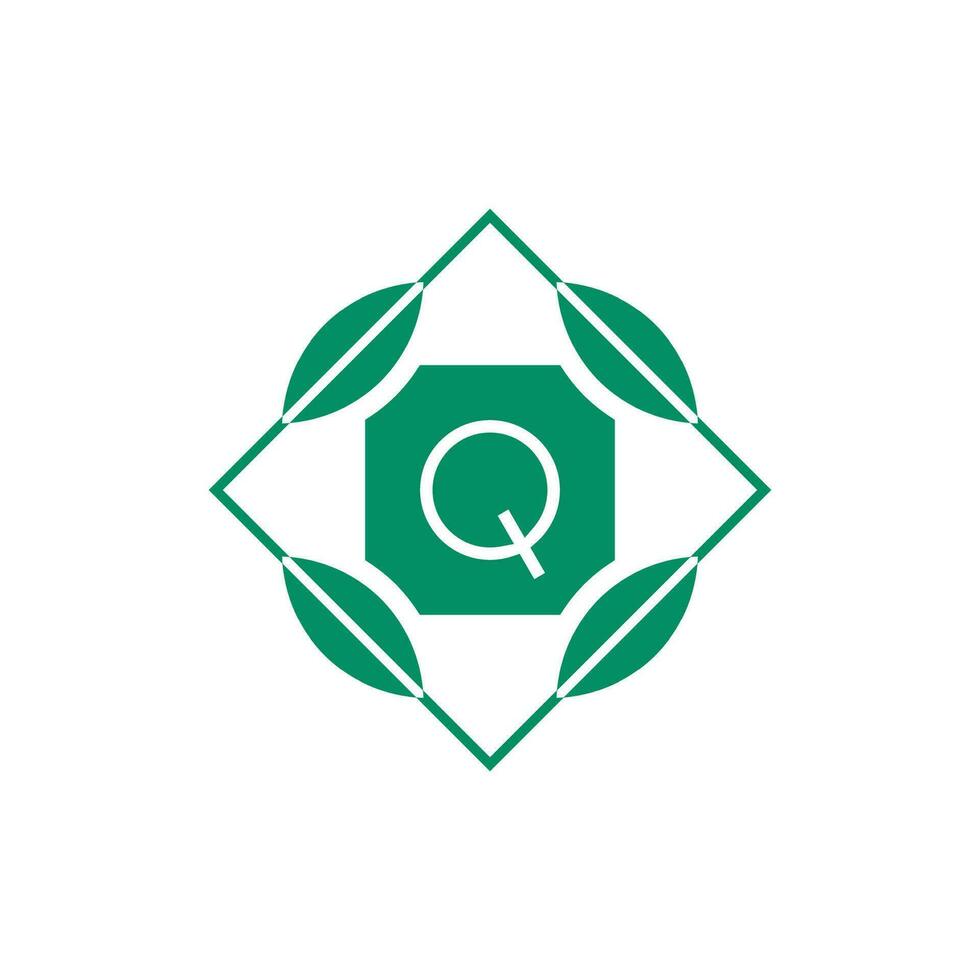 Initiale Brief q Natur Blatt Emblem Logo vektor