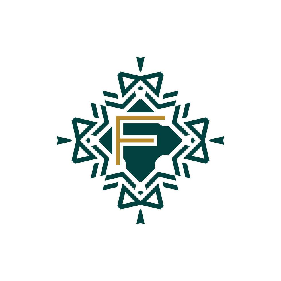 första brev f abstrakt antik mönster emblem dekorativ logotyp vektor